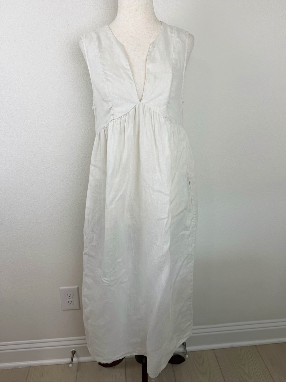 James Perse Gathered White Linen Midi Dress Size XS